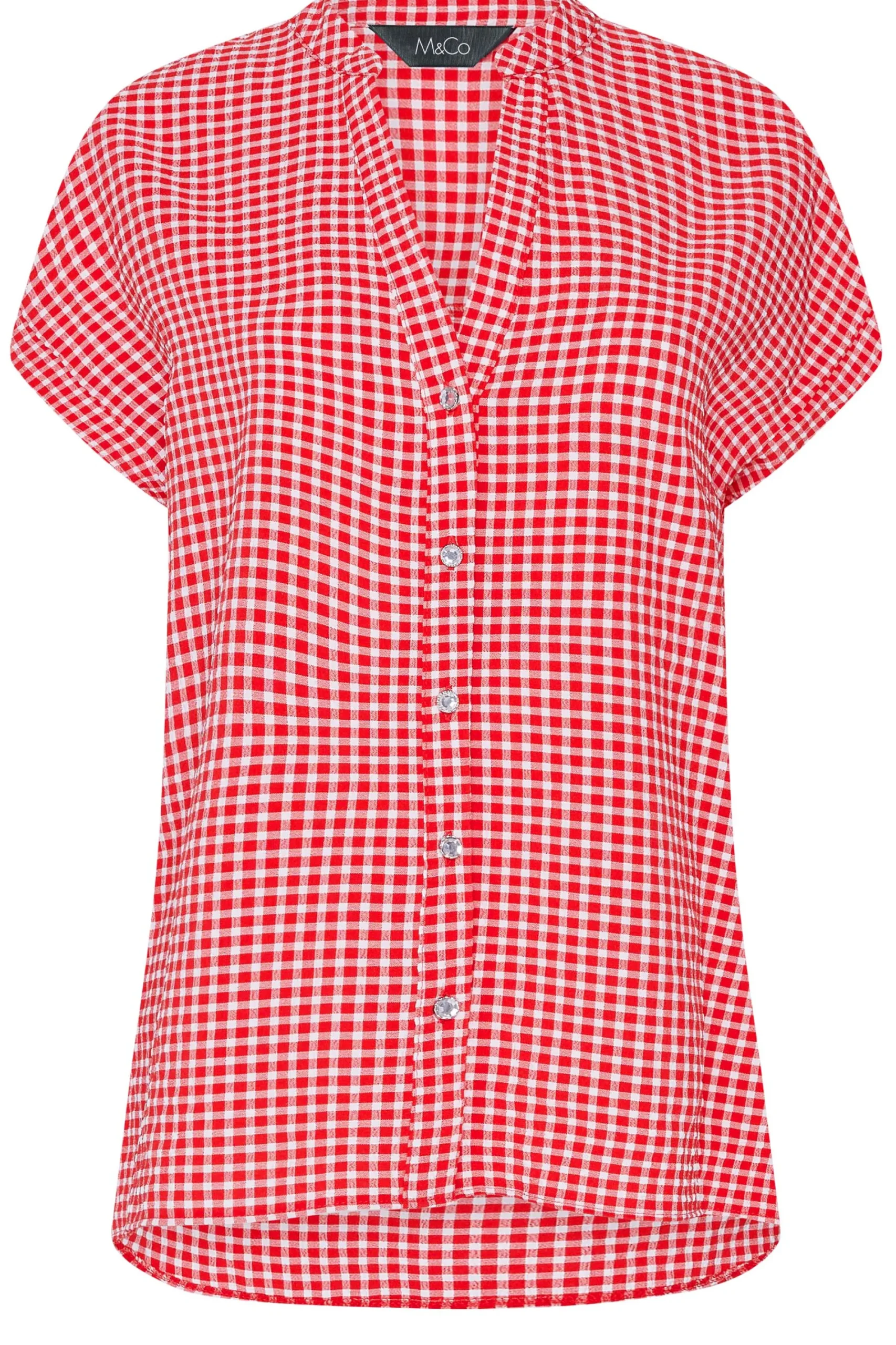 M&Co Womens Red Gingham Short Sleeve Shirt>Women Short Sleeve Tops