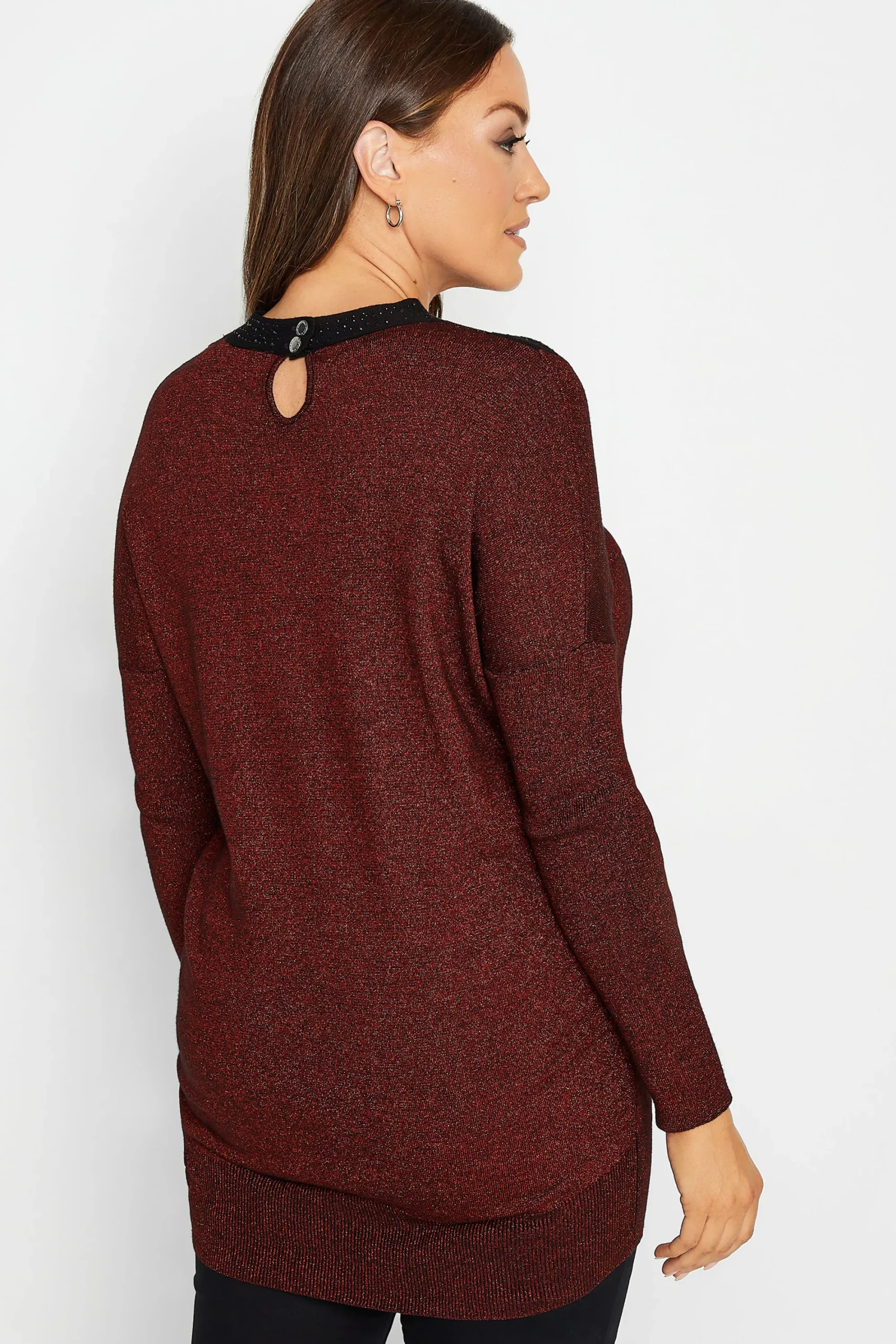 M&Co Womens Red Glitter Cut Out Tunic Jumper>Women Long Sleeve Tops