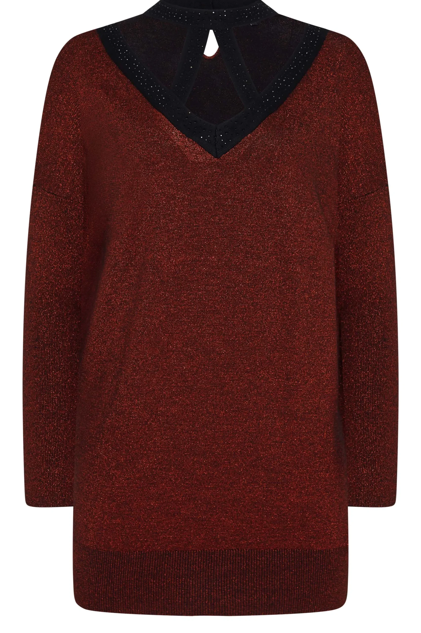 M&Co Womens Red Glitter Cut Out Tunic Jumper>Women Long Sleeve Tops