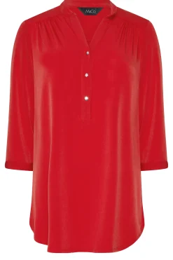 M&Co Womens Red Half Placket Blouse><noscript><img width=