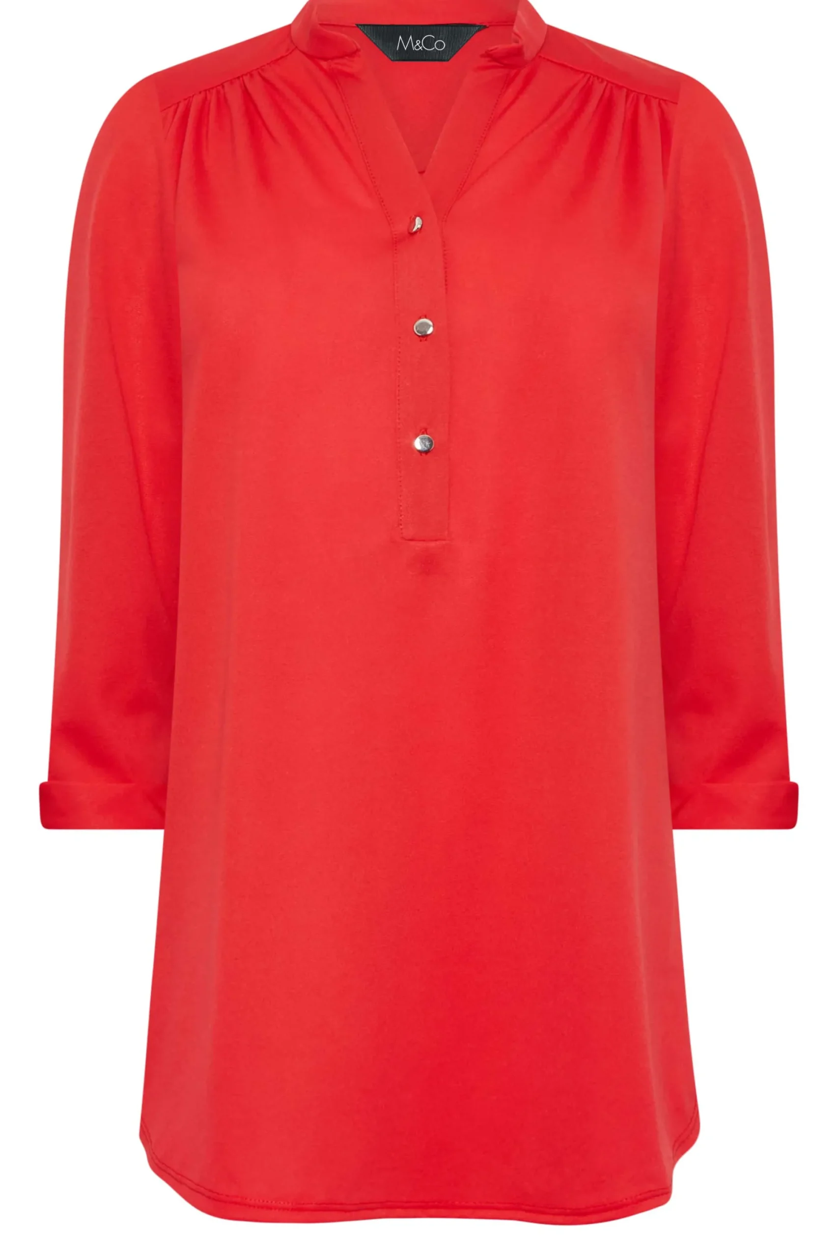 M&Co Womens Red Half Placket Jersey Shirt>Women Shirts