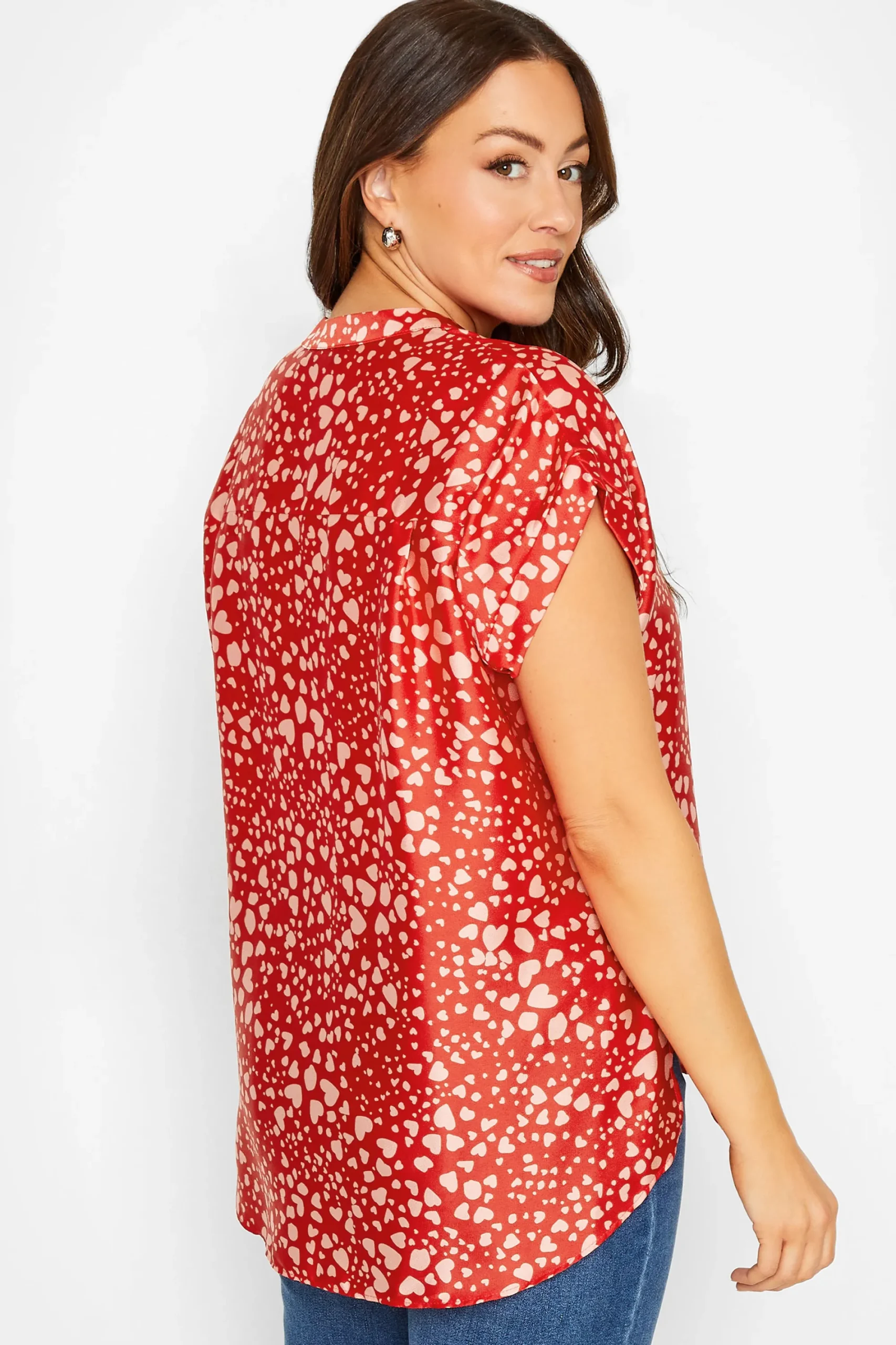 M&Co Womens Red Heart Print Shirt>Women Short Sleeve Tops