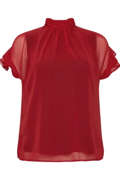 M&Co Womens Red High Neck Frill Sleeve Blouse><noscript><img width=