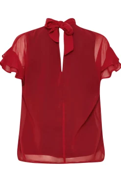 M&Co Womens Red High Neck Frill Sleeve Blouse><noscript><img width=