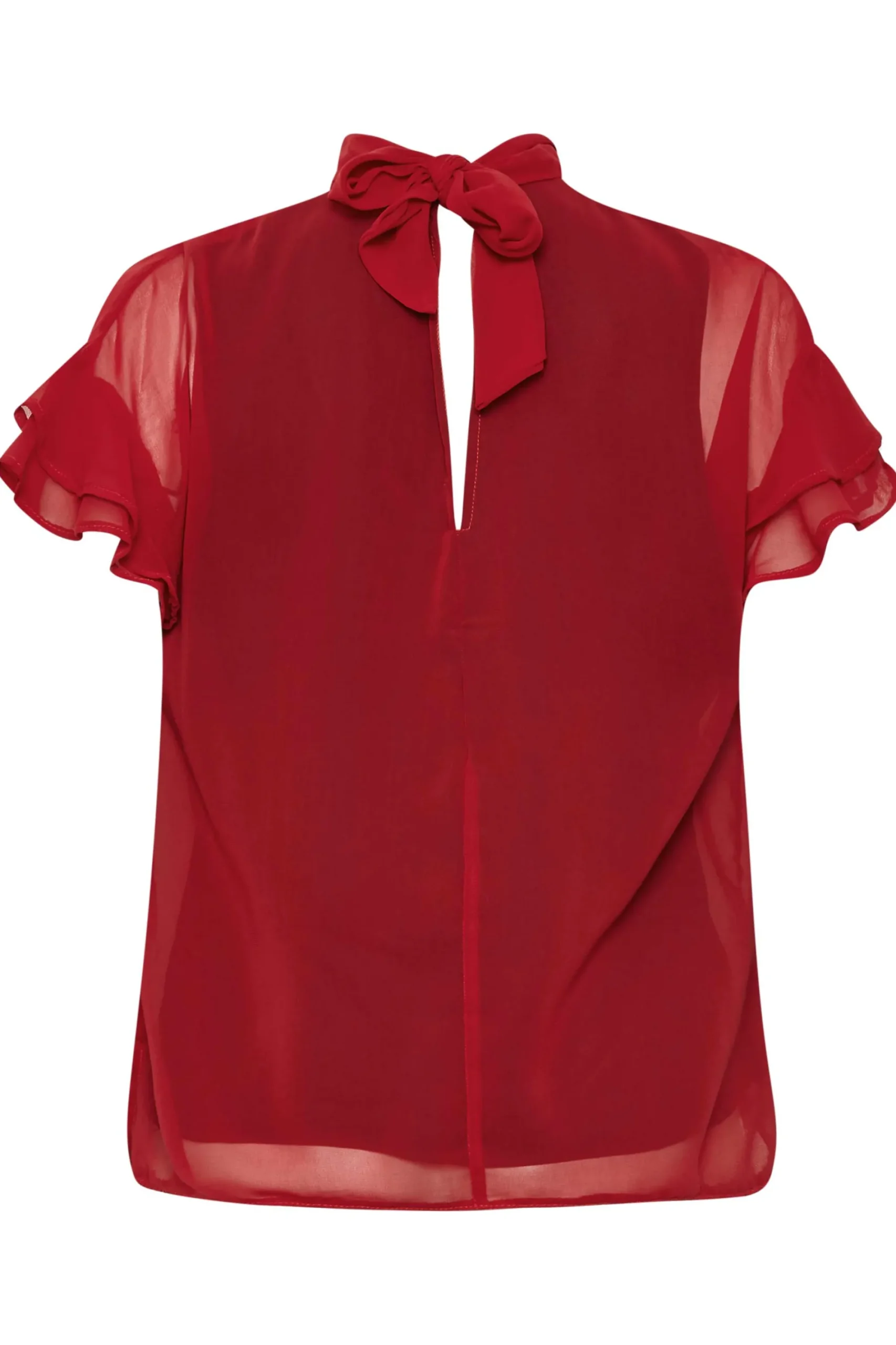 M&Co Womens Red High Neck Frill Sleeve Blouse>Women Short Sleeve Tops