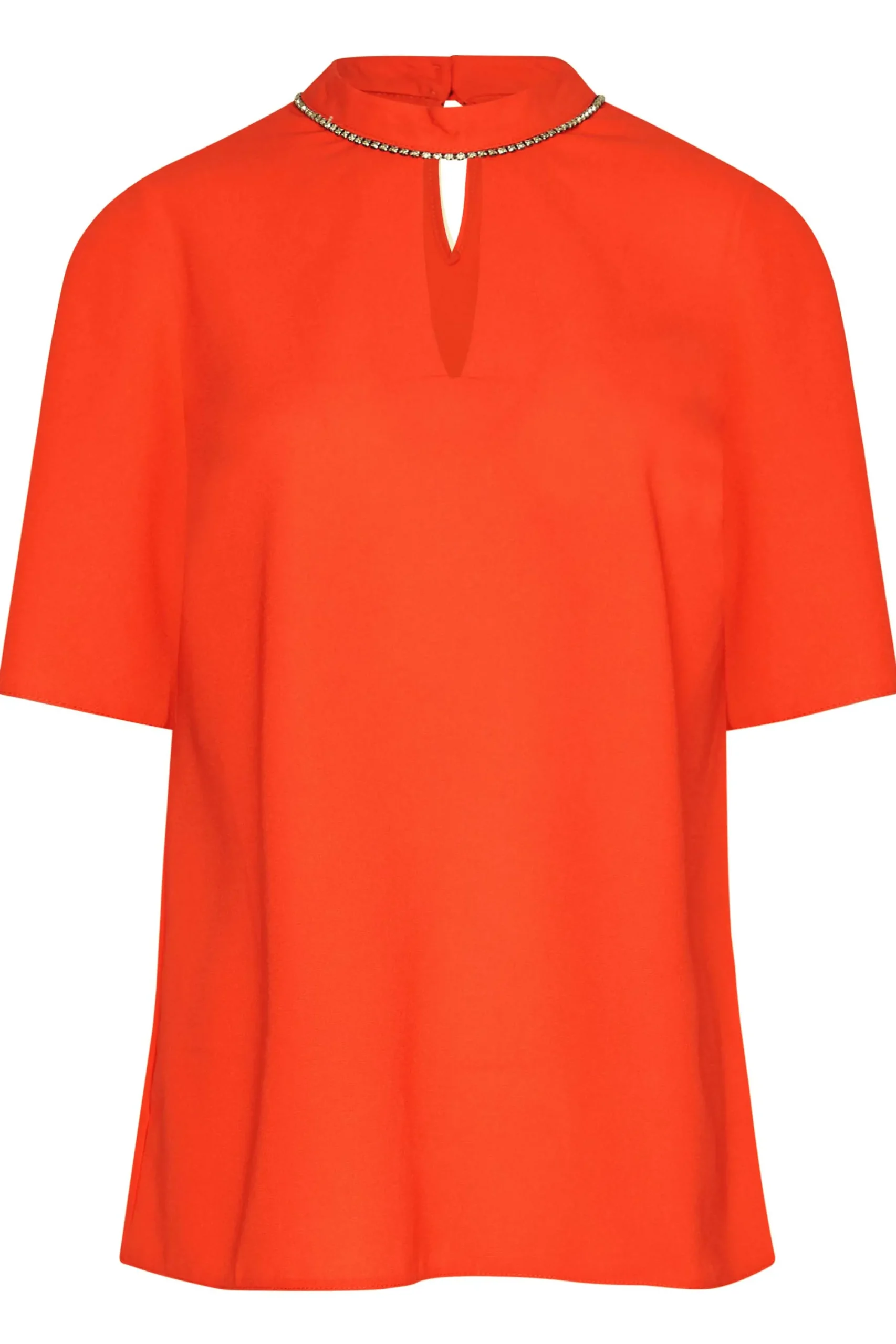 M&Co Womens Red Keyhole Sequin Blouse>Women Short Sleeve Tops