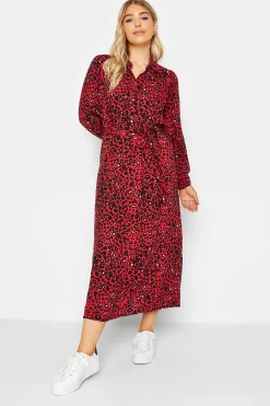 M&Co Womens Red Leopard Print Midaxi Shirt Dress>Women Shirt Dresses