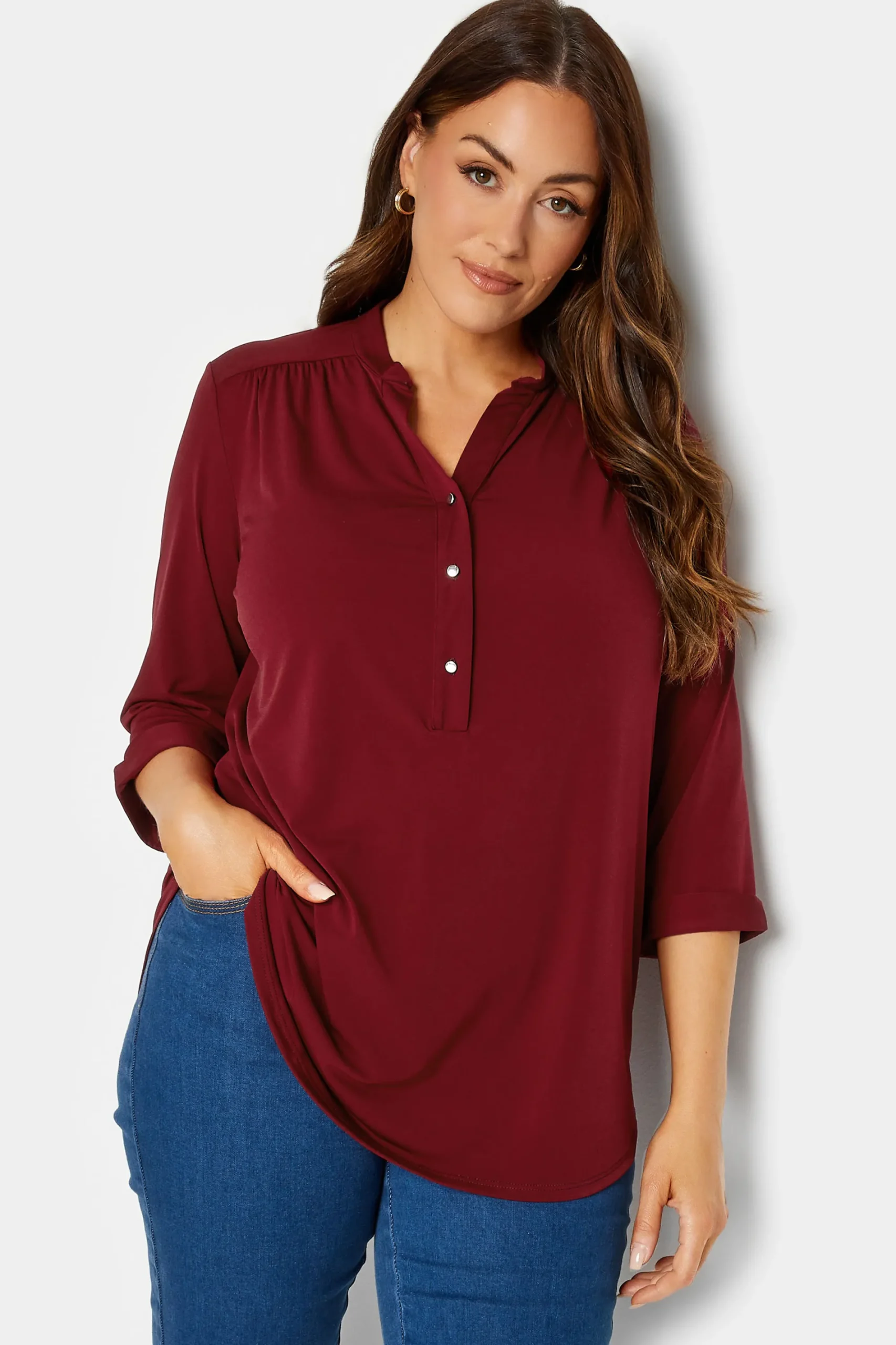 M&Co Womens Red Placket Jersey Shirt>Women Shirts