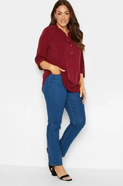 M&Co Womens Red Placket Jersey Shirt>Women Shirts