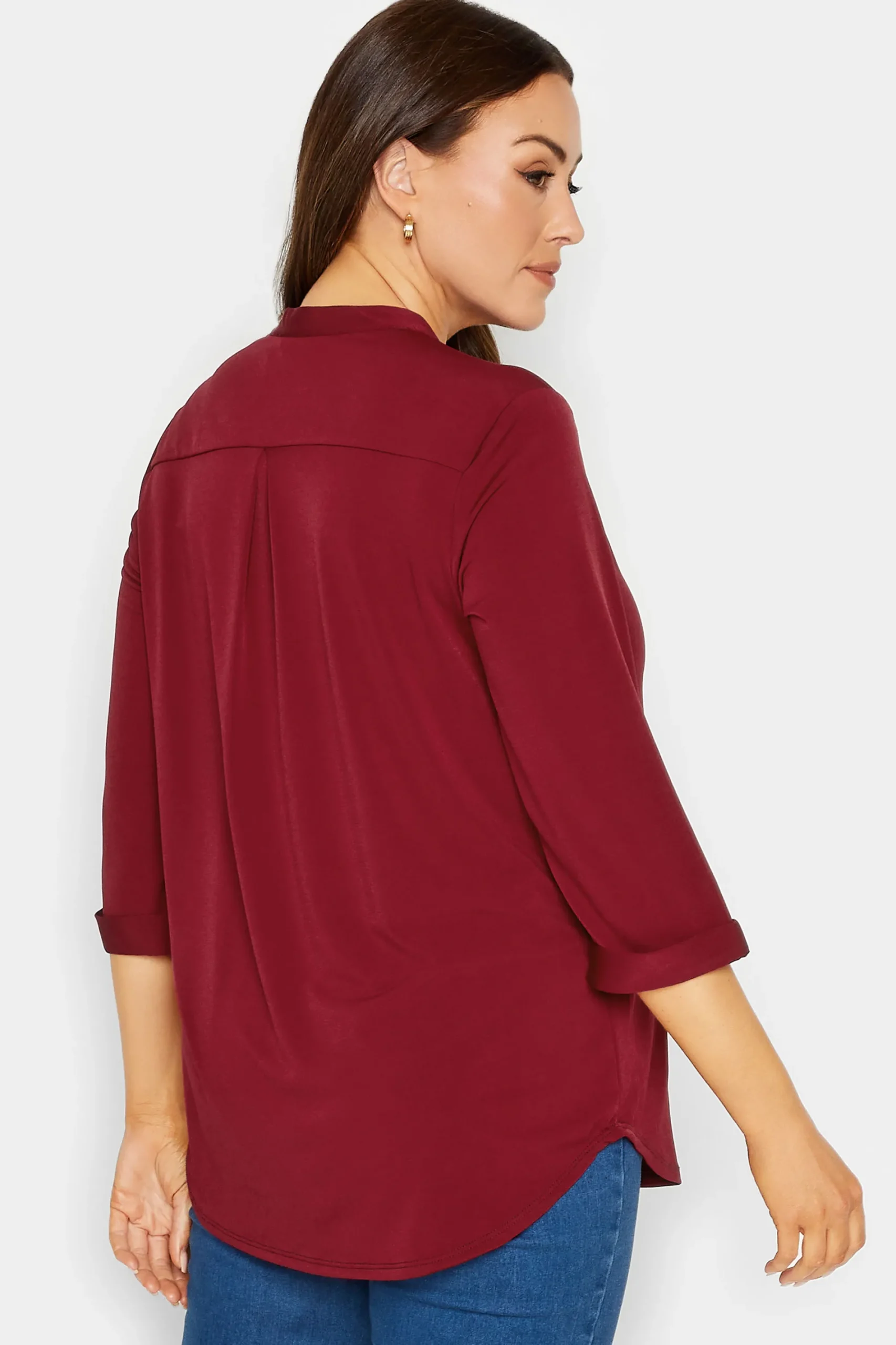 M&Co Womens Red Placket Jersey Shirt>Women Shirts