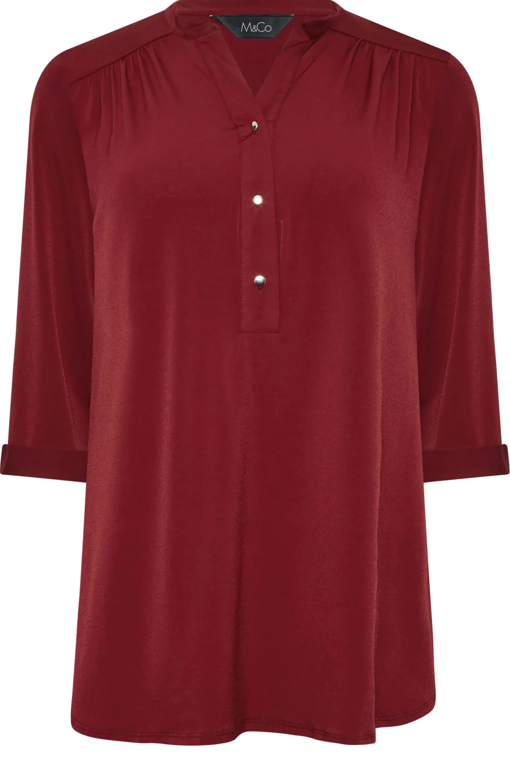 M&Co Womens Red Placket Jersey Shirt>Women Shirts