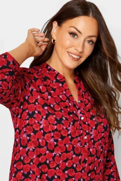M&Co Womens Red Rose Print Half Placket Shirt><noscript><img width=