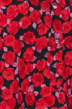 M&Co Womens Red Rose Print Half Placket Shirt><noscript><img width=