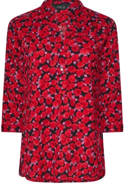 M&Co Womens Red Rose Print Half Placket Shirt><noscript><img width=