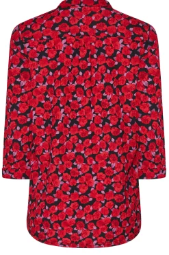 M&Co Womens Red Rose Print Half Placket Shirt><noscript><img width=