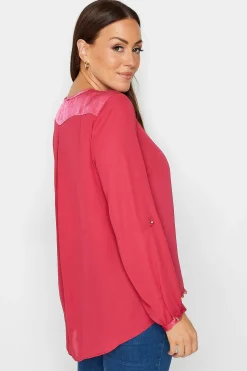 M&Co Womens Red Satin Contrast Panel Shirt><noscript><img width=