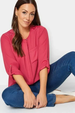 M&Co Womens Red Satin Contrast Panel Shirt><noscript><img width=
