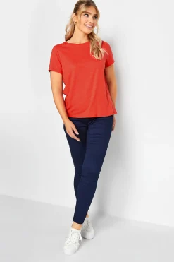 M&Co Womens Red Short Sleeve Cotton Blend T-Shirt>Women T-Shirts