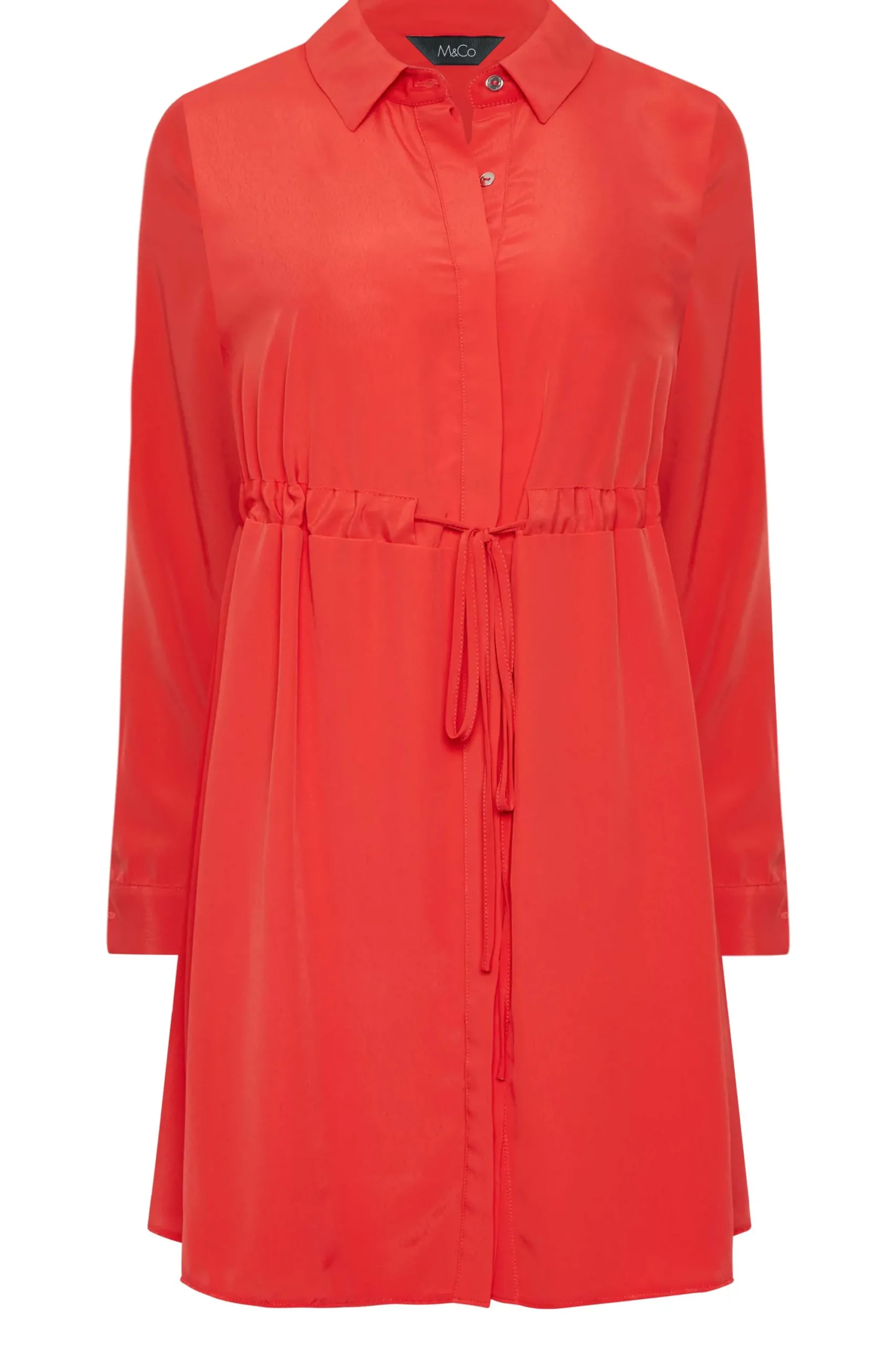 M&Co Womens Red Tie Waist Tunic Shirt>Women Shirts