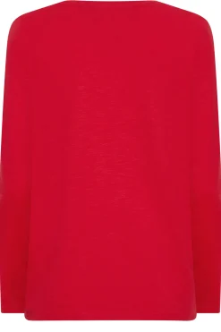 M&Co Womens Red V-Neck Long Sleeve Cotton Blend T-Shirt><noscript><img width=