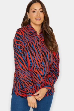 M&Co Womens Red Zebra Print Long Sleeve Shirt>Women Shirts
