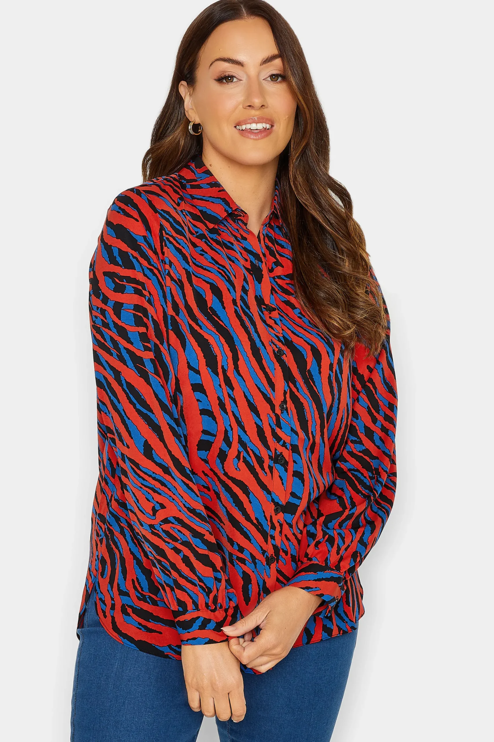 M&Co Womens Red Zebra Print Long Sleeve Shirt>Women Shirts