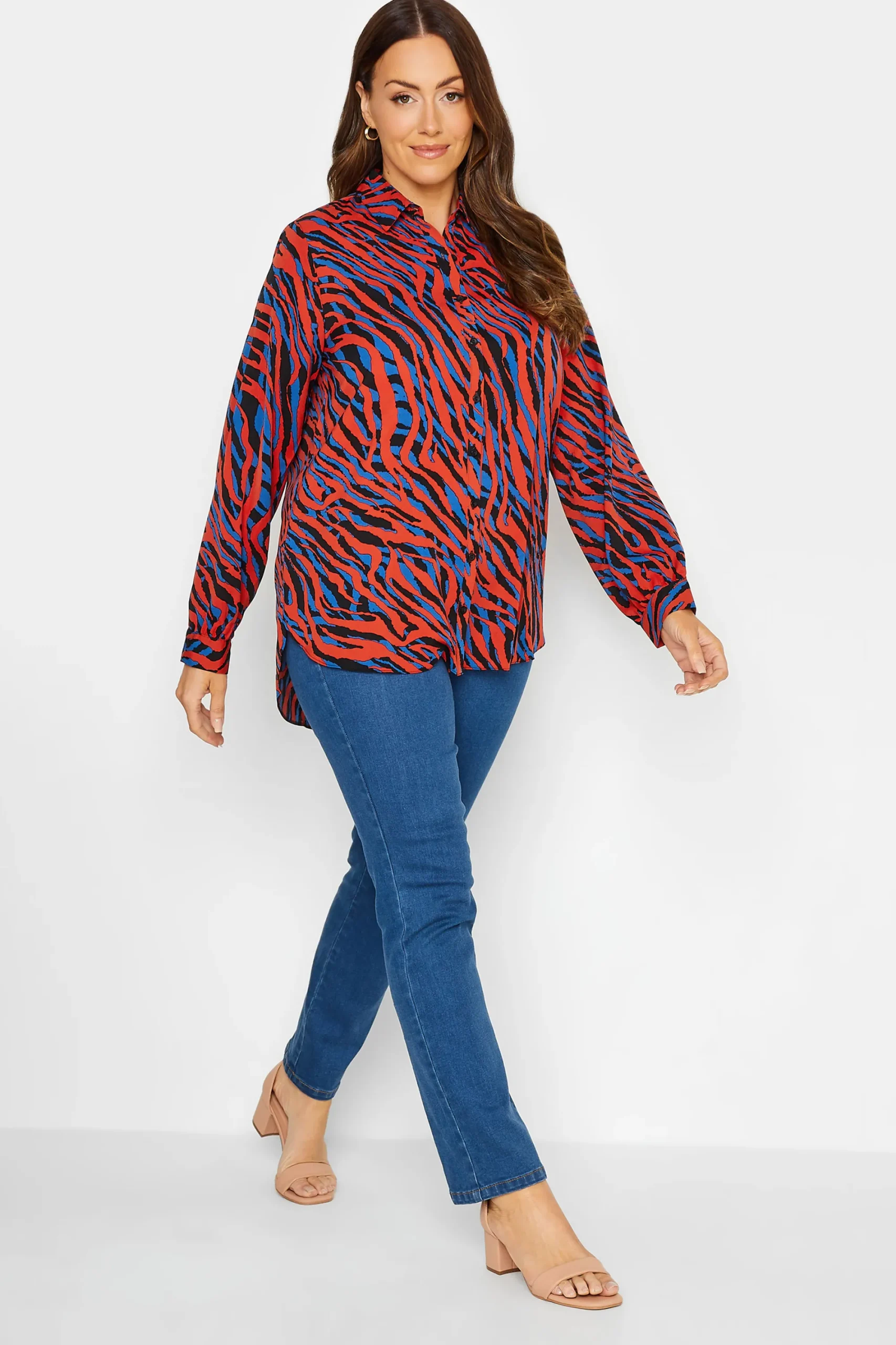 M&Co Womens Red Zebra Print Long Sleeve Shirt>Women Shirts