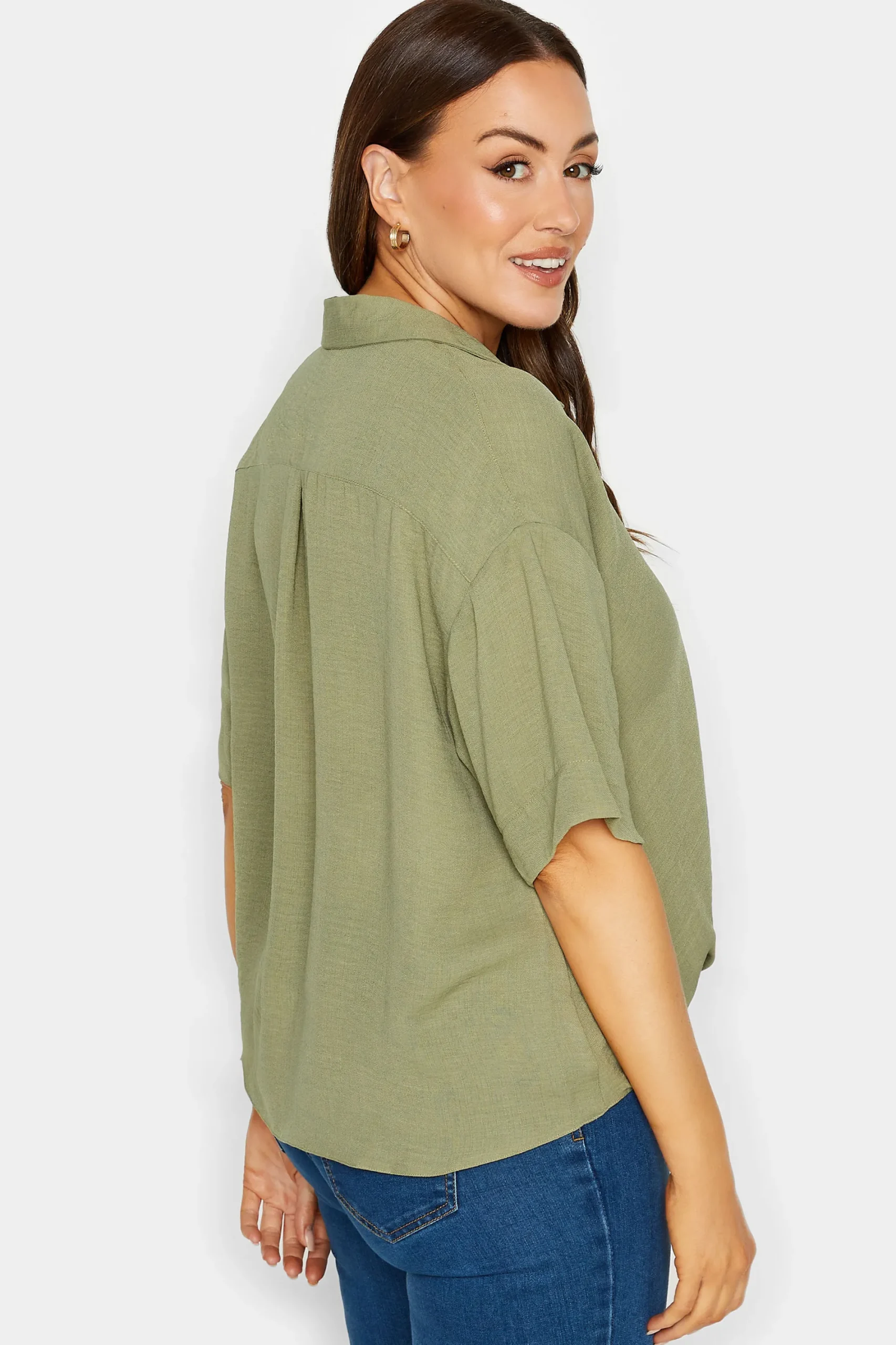 M&Co Womens Sage Green V-Neck Wrap Blouse>Women Short Sleeve Tops