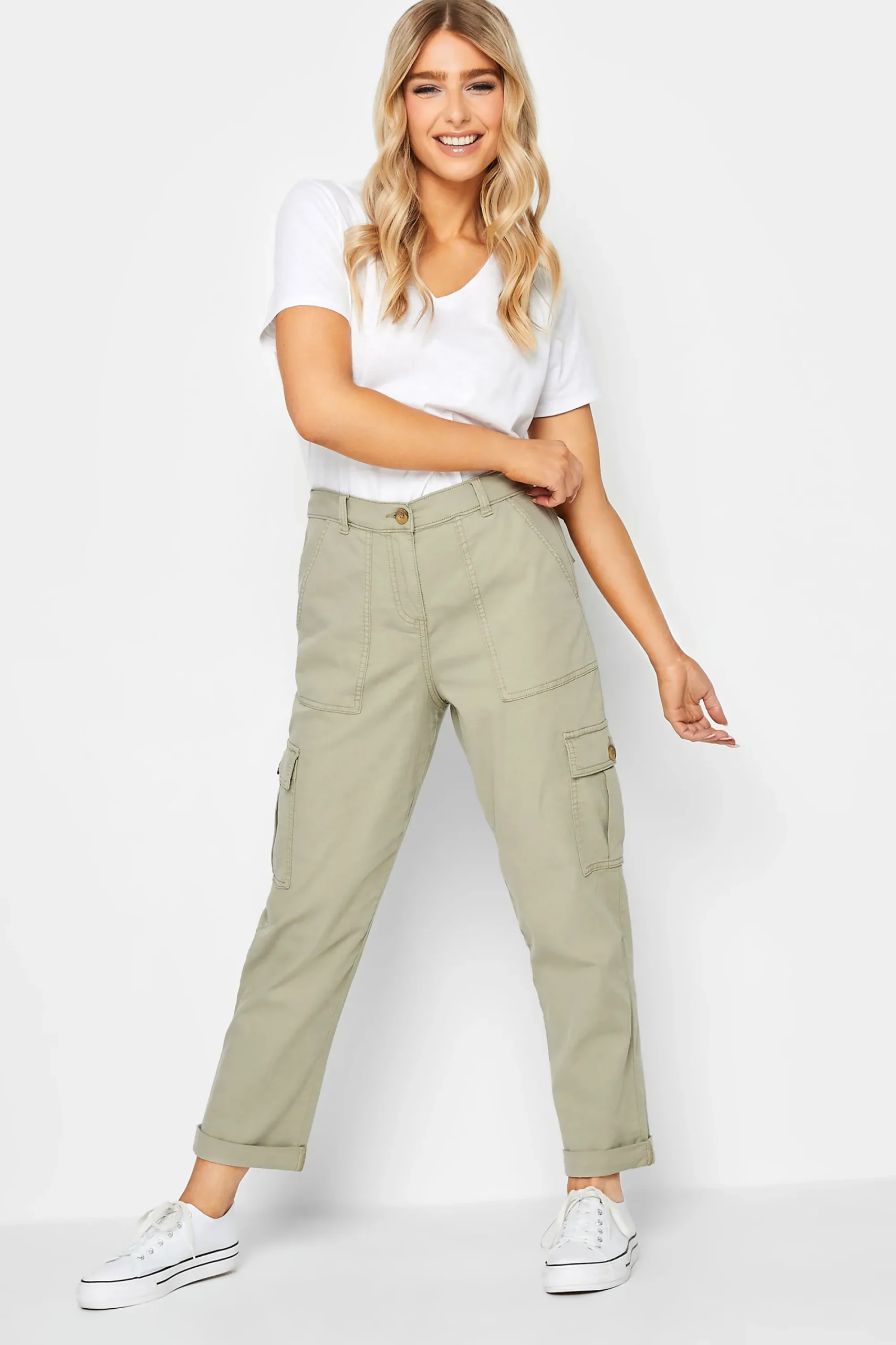 M&Co Womens Sage Green Cargo Trousers>Women Trousers