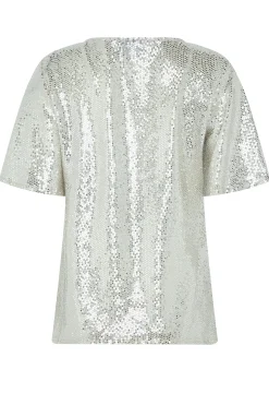 M&Co Womens Silver Sequin Angel Sleeve Wrap Top>Women T-Shirts