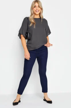 M&Co Womens Slate Grey Frill Sleeve Blouse>Women Short Sleeve Tops