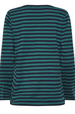M&Co Womens Teal Blue Stripe V-Neck Long Sleeve Cotton T-Shirt><noscript><img width=