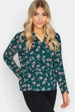 M&Co Womens Teal Green Paisley Print Notch Neck Cotton T-Shirt>Women T-Shirts
