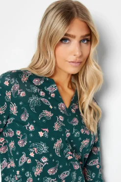 M&Co Womens Teal Green Paisley Print Notch Neck Cotton T-Shirt><noscript><img width=