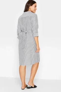 M&Co Womens White & Black Stripe Print Tie Waist Tunic Shirt Dress><noscript><img width=