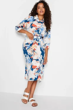 M&Co Womens White & Blue Floral Print Button Through Shirt Dress>Women Wedding Guest Dresses