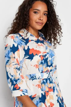 M&Co Womens White & Blue Floral Print Button Through Shirt Dress><noscript><img width=