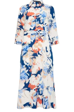 M&Co Womens White & Blue Floral Print Button Through Shirt Dress><noscript><img width=
