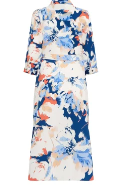 M&Co Womens White & Blue Floral Print Button Through Shirt Dress><noscript><img width=