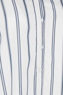 M&Co Womens White & Navy Blue Stripe Tab Sleeve Shirt><noscript><img width=