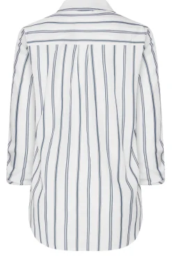 M&Co Womens White & Navy Blue Stripe Tab Sleeve Shirt><noscript><img width=