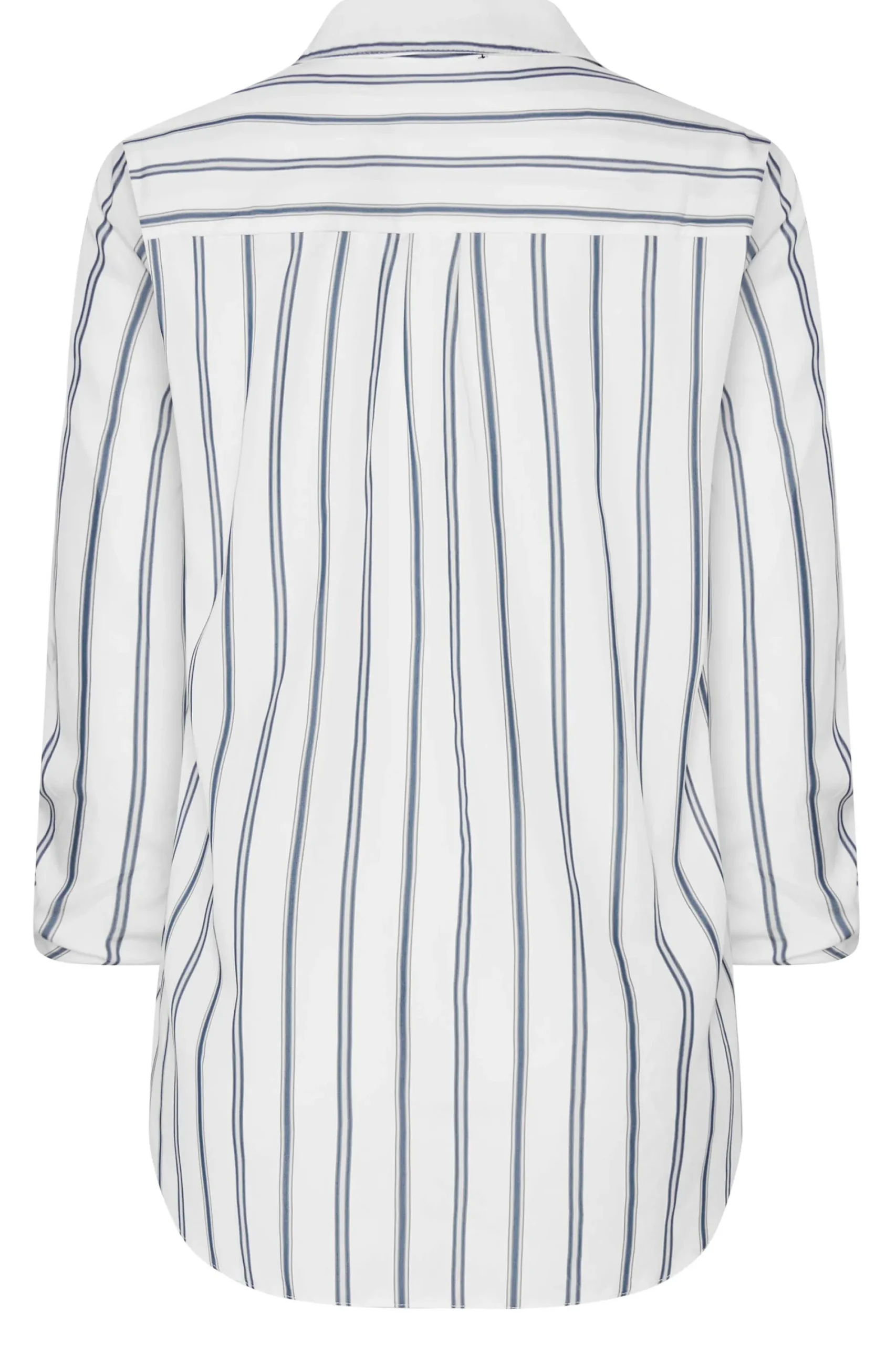 M&Co Womens White & Navy Blue Stripe Tab Sleeve Shirt>Women Shirts