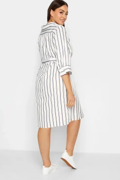 M&Co Womens White & Navy Blue Stripe Print Tie Waist Tunic Shirt Dress><noscript><img width=