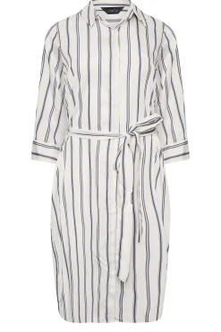 M&Co Womens White & Navy Blue Stripe Print Tie Waist Tunic Shirt Dress><noscript><img width=