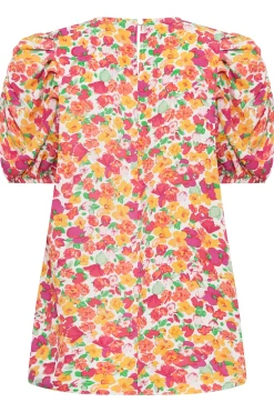 M&Co Womens White & Pink Floral Print Puff Sleeve Blouse><noscript><img width=