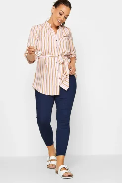 M&Co Womens White & Pink Stripe Tie Waist Blouse><noscript><img width=