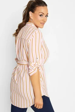M&Co Womens White & Pink Stripe Tie Waist Blouse><noscript><img width=