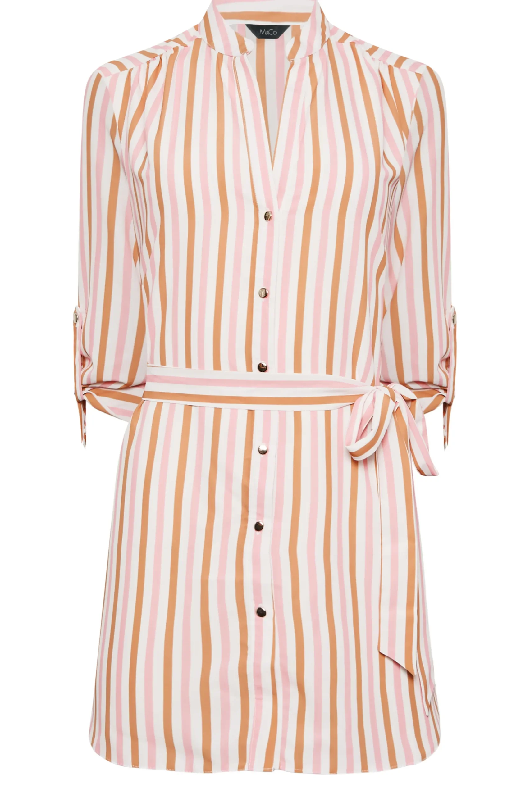 M&Co Womens White & Pink Stripe Tie Waist Blouse>Women Shirts