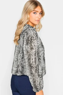 M&Co Womens White Abstract Print Tie Neck Blouse><noscript><img width=
