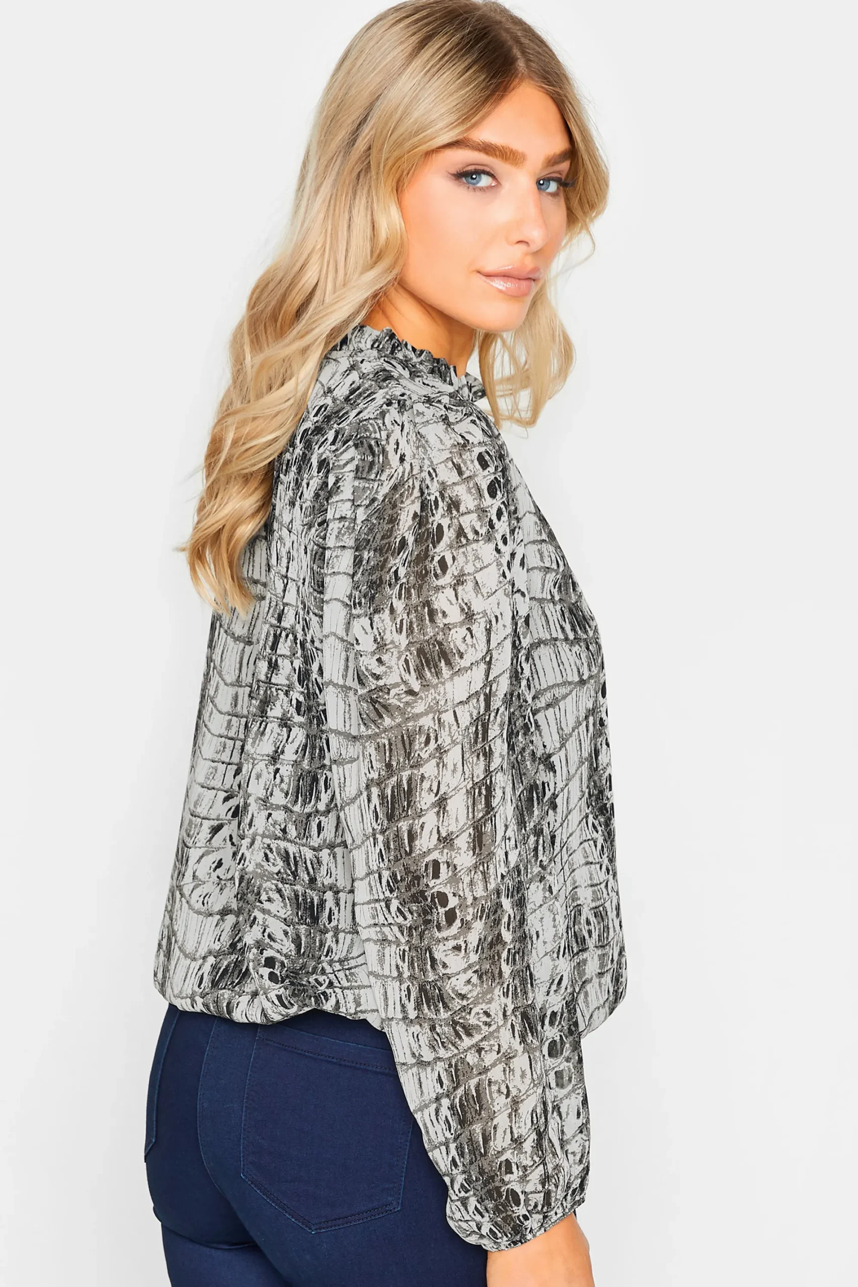 M&Co Womens White Abstract Print Tie Neck Blouse>Women Blouses